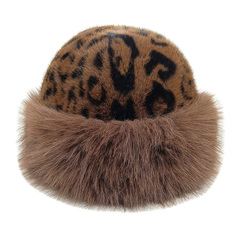 Leopard Print Bucket Hat Faux Fur Warm Winter Plush Outdoor Fashionable Retro Accessories For Women
