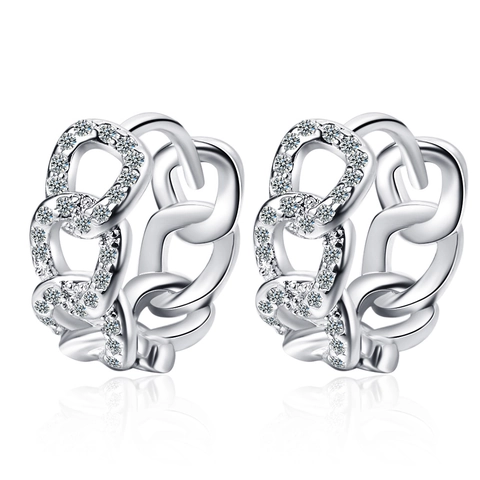 Kubanische Kette Huggie Hoop Ohrringe Kupfer CZ Gepflastert Mit 925 Sterling Silber Ohrringpfosten Trendy Elegant
