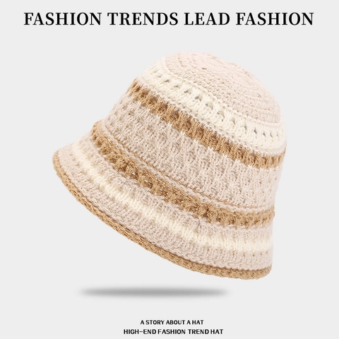 Chapeau Cloche Rayé Tricoté Pour Femmes Crochet Chaud Pliable Bob Vintage Hiver Automne Extérieur Accessoires Décontractés