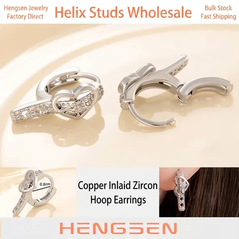 Herz Huggie Creolen Zirkon Kupfer Versilbert Mit Edelstahl Ohrstecker Süß Schick Für Damen