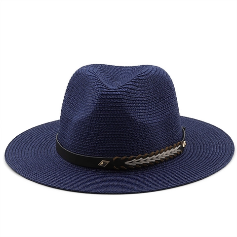 Cappello Fedora In Paglia Estate Cappello Da Sole Spiaggia Traspirante Stile Britannico Con Fascia In Pelle Rivetto Metallico