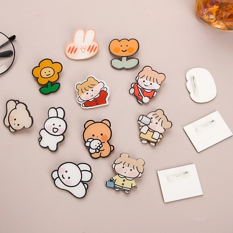 Carina Spilla In Acrilico Animale Cartone Animato Pin Badge Accessorio Zaino Abbigliamento Stile Coreano Orso Coniglio Fiore Ragazze