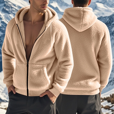 Giacca Con Cappuccio E Zip Da Uomo Pile Polare Doppia Faccia Spessa Calda Casual Con Tasche