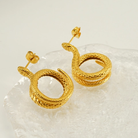 Schlangen Ohrstecker 304 Edelstahl 18k Gold PVD Beschichtet Spirale Realistische Schuppen Textur Mode Schmuck Damen