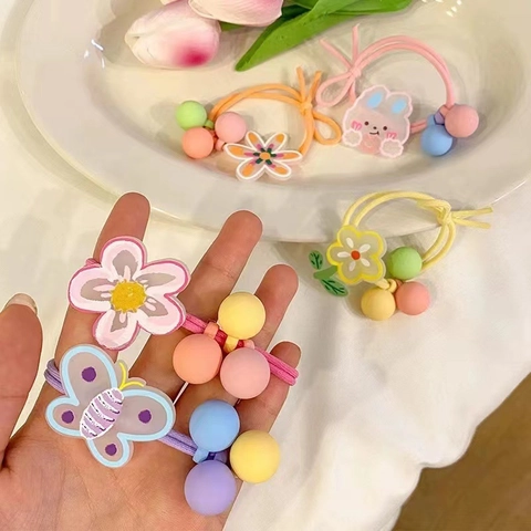 Schattige Snoepkleur Bloem Vlinder Konijn Haarelastiekjes Elastische Haarkleuren Voor Meisjes Kinderen Dagelijks Haaraccessoires