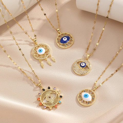Evil Eye Pendant Necklace Copper Colorful Zircon Gold Plated Dreamcatcher Sunburst Moon Fashion Jewelry For Women