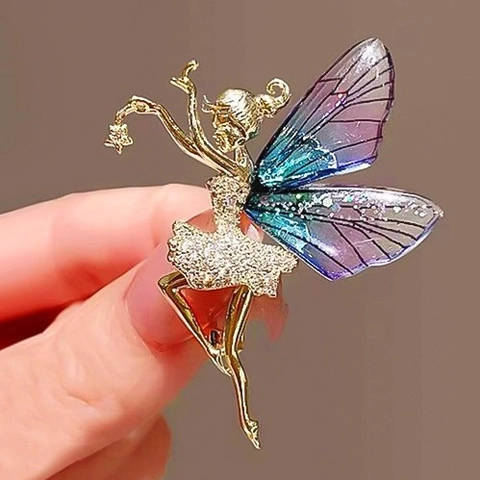 Vintage Butterfly Dragonfly Fairy Brooch Pin Alloy Rhinestone Enamel Crystal Faux Artificial Pearl Jewelry For Women Gift