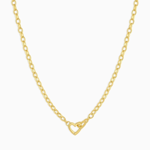 Collar De Doble Corazón Cadena De Clip Entrelazada Acero Inoxidable Chapado En Oro De 18K Joyería De Moda Minimalista