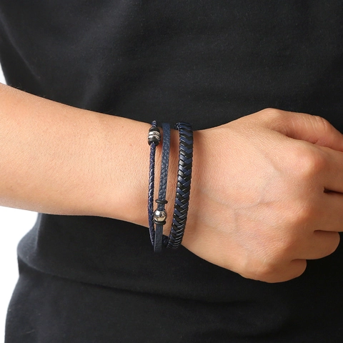 Multilayer Braided Leather Bracelet With Magnetic Clasp And Stainless Steel Beads For Men Retro Casual Hand Jewelry