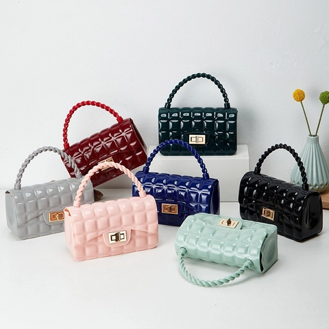 Καπιτονέ Τσάντα Jelly Crossbody PVC Με Σχέδιο Διαμαντιών Μικρή Τετράγωνη Τσάντα Χειρός Με Στριφτή Λαβή Και Μεταλλική Αλυσίδα Γυναικεία