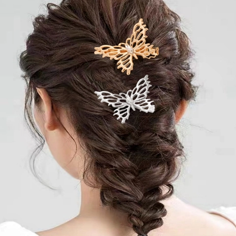 Schmetterling Haarclip Hohllegierung Strass Entenschnabel Haarnadel Französisch Süß Retro Haarstyling Zubehör Für Frauen