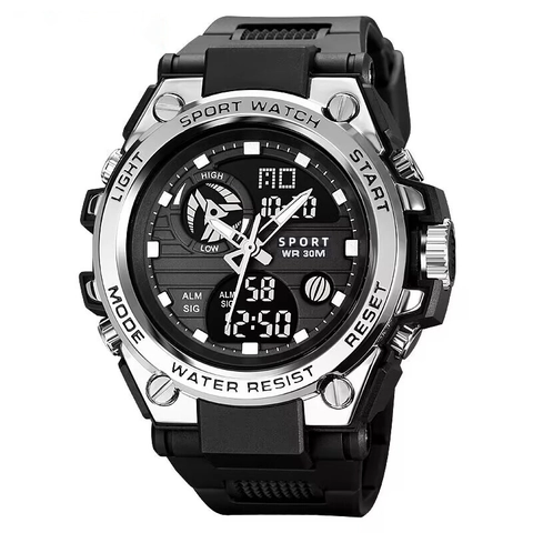 Dual Display Sports Watch For Men Luminous Waterproof Military Tactical Outdoor Chronograph Alarm Wristwatch With Resin Strap