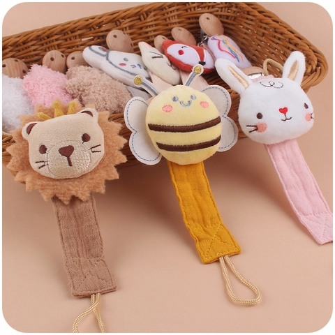 Baby Schnullerkette Cartoon Tier Plüsch Holz Baumwolle Leinen Anti-Drop Saugerhalter Kette Für Säuglinge