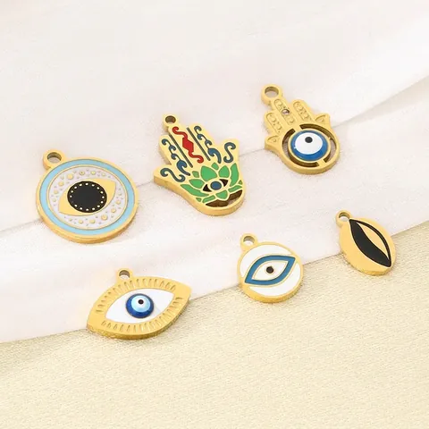 Edelstahl Böses Auge Hand Der Fatima Anhänger Emaille Vergoldet Vintage Pendants Für DIY Schmuckherstellung