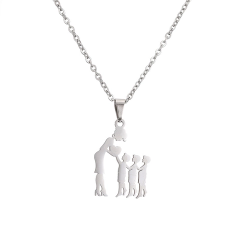 Stainless Steel Family Silhouette Pendant Necklace Heart Mothers Day Gift For Women Parents And Children Jewelry