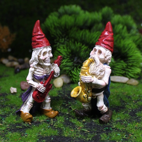 Resin Musical Skeleton Gnome Figurines Halloween Decor Guitar Saxophone Goth Garden Ornaments Desktop Statues