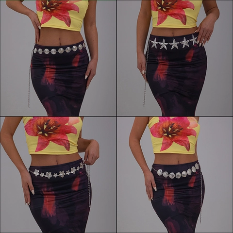 Cadena De Cintura De Metal Concha Estrella De Mar Flor Cadena De Cuerpo Para Mujer Estilo Bohemio Ajustable