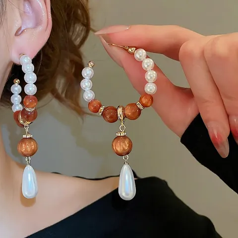 Vintage Künstliche Perlen-Ohrhänger Mit Resin-Künstliche Perlen Und 925er Sterling Silber Ohrstecker Elegante Tropfen-Schmuck Frauen