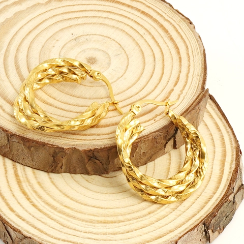 Boucles D'oreilles Créoles Torsadées Plaquées Or 18K Acier Inoxydable Minimaliste Français Vintage Style Ins Pour Femmes Bijoux Ronds Géométriques