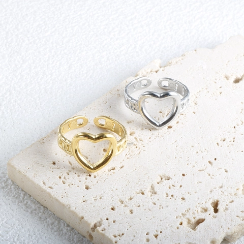 Minimalistische Roestvrij Staal Hol Hart Open Ring Voor Dames Verstelbare Ketting Band Geometrische Ring Sieraden