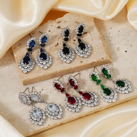Orecchini Pendenti Vintage Goccia D'Acqua Rame Con Zirconi Colorati Strass Gioielli Di Moda Di Lusso Per Donne