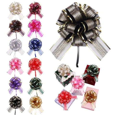 Pull Bows For Gift Wrapping Tree Bark Texture Shimmering Mesh Ribbon With Gold Edges Christmas Party Decor Elegant