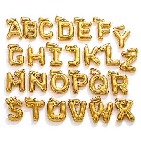 Balloon Letter Pendants 18K Gold Plated Stainless Steel 3D Puffy Bubble Initial Charms For DIY Jewelry Making Crafts