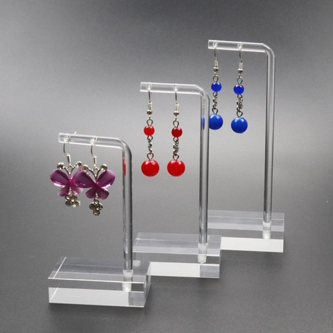 Acrylic Earring Display Stand Transparent L Shaped Jewelry Holder Desktop Organizer For Studs And Dangle Earrings