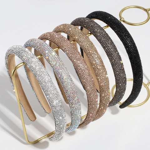 Elegant Sparkling Rhinestone Padded Headband Thick Wide Hair Hoop Fashion Accessories For Women Party Wedding Outing