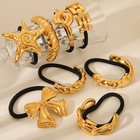Coleteros De Acero Inoxidable Chapado En Oro Estrella De Mar Lazo Metálico Cuerdas Elásticas Para El Cabello Tocados Elegantes