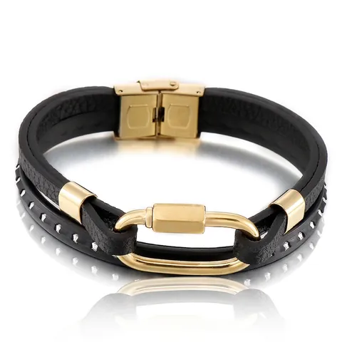 Men Multi Layer Leather Bracelet With Stainless Steel Clasp Punk Industrial Fashion Wristband Cowhide Jewelry