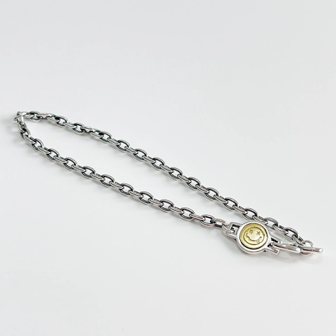Bracciale In Argento Sterling 925 Con Ciondolo Viso Sorridente Occhi A Stella Oro Retro Vintage Catena A Maglie Da Donna