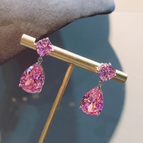 Waterdrop Drop Earrings Copper Square Pear Cut Colored Gemstone Dangle Elegant Jewelry For Women Party Wedding