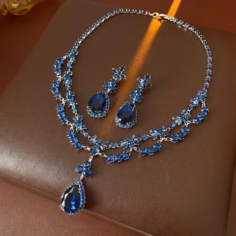 Collana E Orecchini Fiore In Zircone A Goccia D'acqua Con Perno In Argento Gioielli Di Lusso In Rame Donna Matrimonio