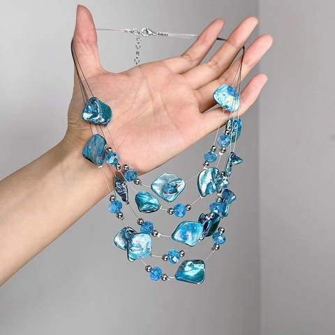 Collar De Varias Capas Con Conchas Irregulares Y Cuentas De Cristal Estilo Bohemio Cadena De Clavícula Para Mujer