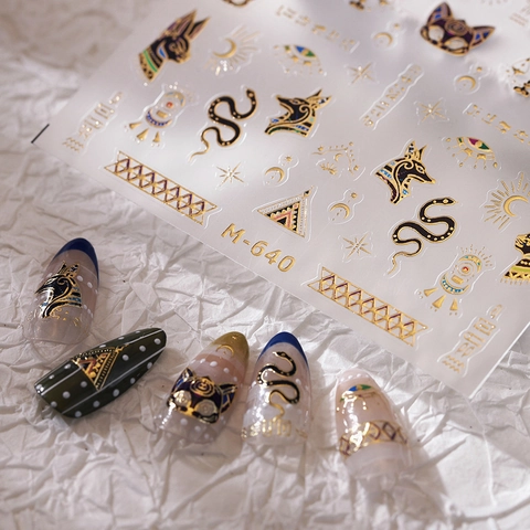 Ancient Egyptian Mythology 3D Embossed Nail Art Stickers Bronzing Gold Anubis Eye Of Horus Design Self Adhesive Decals