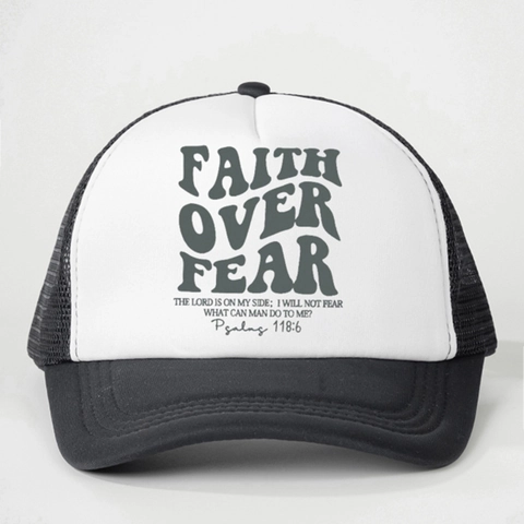 Faith Over Fear Trucker Pet Mesh Honkbalpet Polyester Ademend Verstelbaar Zonbescherming Voor Heren Dames