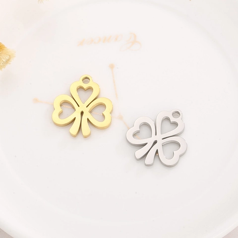 Hollow Heart Clover Pendant Stainless Steel Lucky Leaf DIY Jewelry Making Accessory Charm