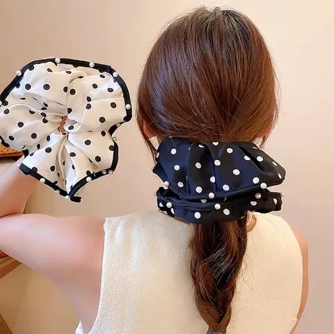 Coleteros De Satén Con Lunares Y Pinzas Para El Cabello Con Lazo Y Perlas Artificiales De Imitación Estilo Vintage Francés Elegante