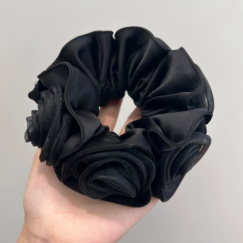Satijnen Gazen Roos Bloem Scrunchies Multi-Layer Franse Vintage Elastische Haarelastiekjes Voor Dames Elegant