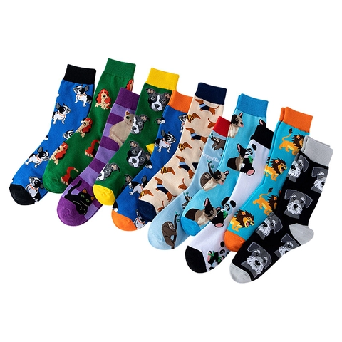 Cartoon Animal Print Crew Socks Cotton Blend Comfortable Mid Calf Casual Fashion Socks For Men And Women Daily Wear