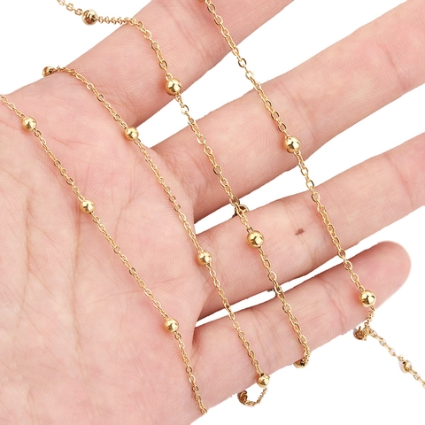 Stainless Steel Satellite Chain 18K Gold Plated Beaded Cable Chain DIY Jewelry Making Supplies For Necklace Bracelet Crafting