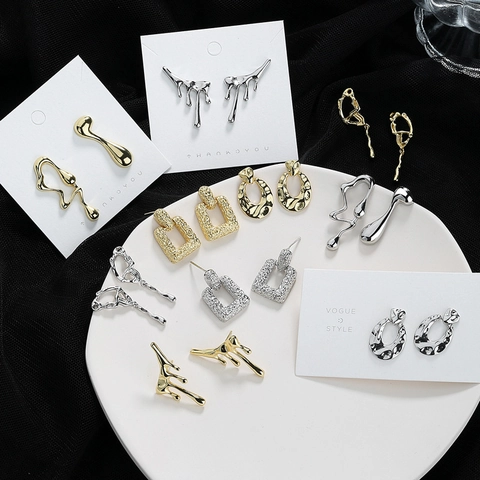 Pendientes De Lava De Metal Líquido Irregular Cobre Textura Martillada Geométrica Joyas De Moda Para Mujeres