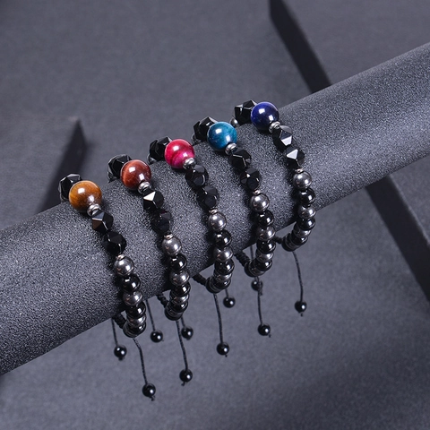 Naturstein Perlenarmband Tigerauge Hämatit Magnetisch Heilung Verstellbar Geflochtenes Seil Schmuck Für Damen Herren