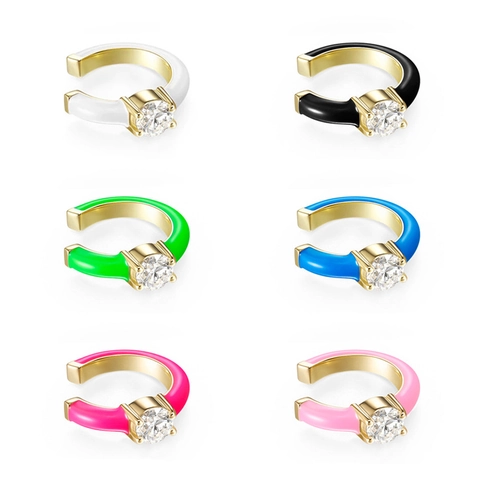 Colorful Enamel Ear Cuff Gold Plated Copper Round Cubic Zirconia Geometric Hoop Earrings For Women