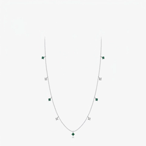 Elegante Halskette Aus 925 Sterling Silber Französischer Retro Stil Grüner Kristall Weißer Zirkon Kugel Kette