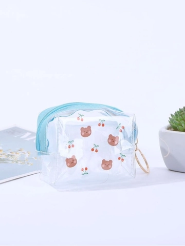 Cute Transparent PVC Coin Purse Mini Cartoon Bear Zippered Storage Bag With Keychain Hook For Women Girls Waterproof