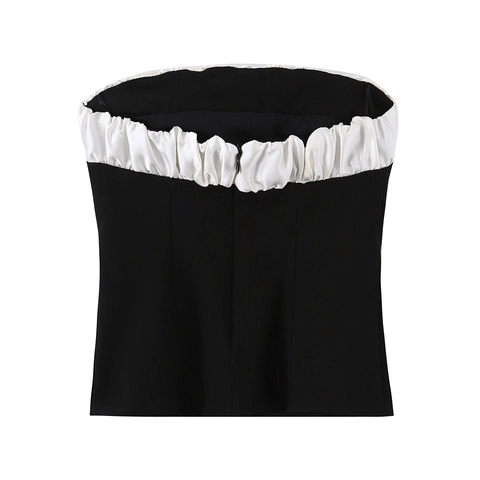 Women Strapless Tube Top Satin Large Bow Contrast Color Party Chic Polyester Back Zipper