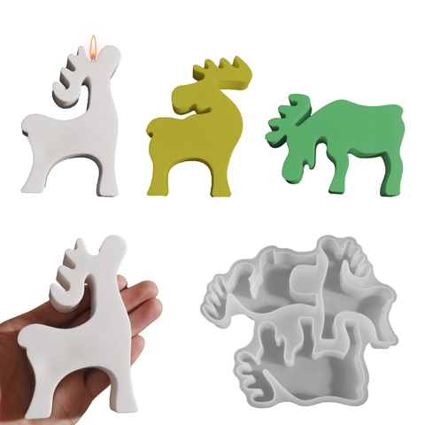 Christmas Reindeer Silicone Mold For Candle Making DIY Resin Casting Multi Cavity Elk Shape Flexible Bakeware Decoration