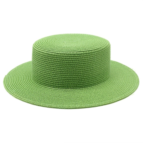 Boater Hat Women Summer Paper Straw Sun Beach Vacation Flat Top Wide Brim Elegant Minimalist Breathable Solid Color